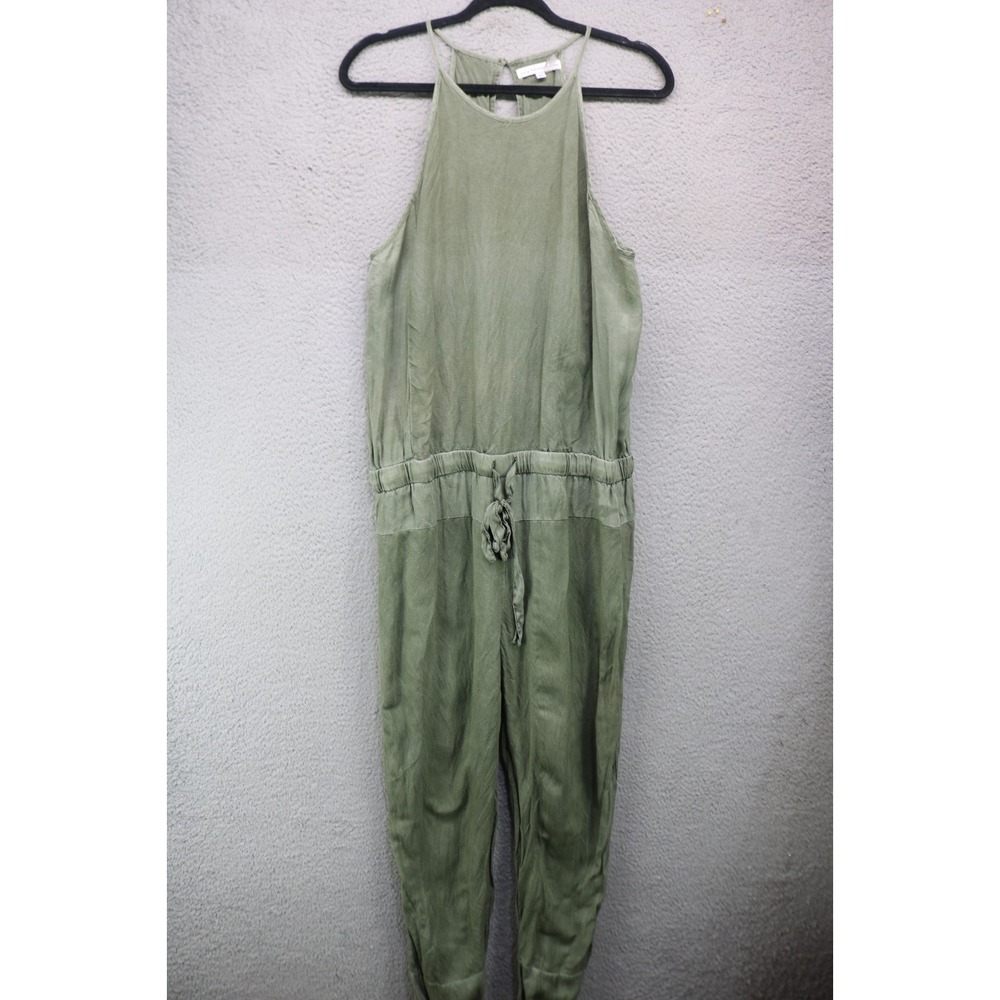 Young, Fabulous, & Broke Olive Green Halter Style Jumpsuit-Large-Linen Blend